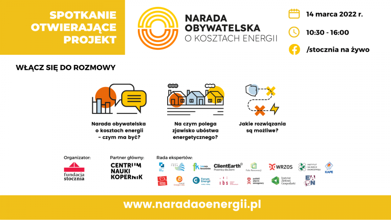 grafika z zaproszeniem na otwarcie projektu Narada obywatelska o kosztach energii